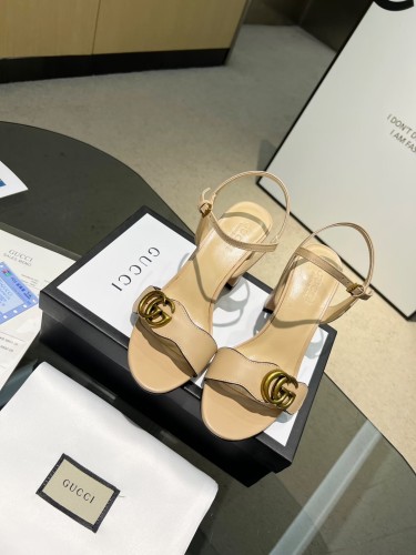 Gucci Womens Shoes Slippers Sandals Luxury Brand Gucci Black Leather GG Marmont Block Heel Ankle Strap Sandals with Original Box whatsapp【+1-3239614486】