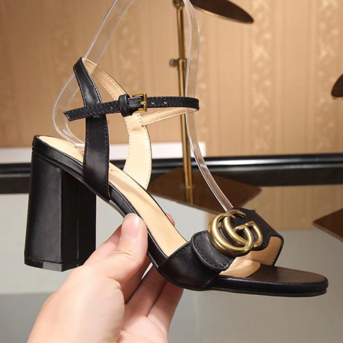 Gucci Womens Shoes Slippers Sandals Luxury Brand Gucci Black Leather GG Marmont Block Heel Ankle Strap Sandals with Original Box whatsapp【+1-3239614486】
