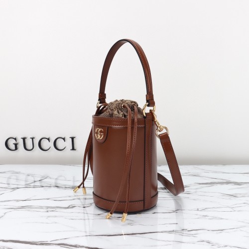 Gucci Womens Bags Shoulder Bag Luxury Brand Gucci Ophidia mini bucket bag in brown leather 760201 AACP4 2342 whatsapp 【+1-3239614486】
