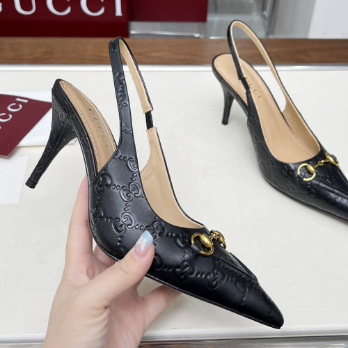 Gucci Womens Shoes Slippers Sandals with 8cm Heel Luxury Brand Women's slingback pump with Horsebit 782407 AAEGJ 1000 with Original Box whatsapp【+1-3239614486】