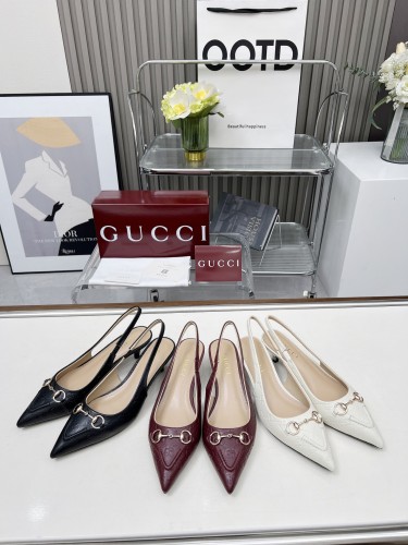 Gucci Womens Shoes Slippers Sandals with 4cm Heel Luxury Brand Women's slingback pump with Horsebit 782407 AAEGJ 1000 with Original Box whatsapp【+1-3239614486】