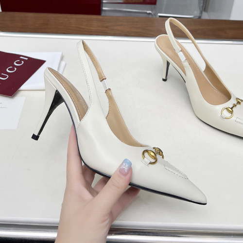 Gucci Womens Shoes Slippers Sandals with 8cm Heel Luxury Brand Women's slingback pump with Horsebit 782407 AAEGJ 1000 with Original Box whatsapp【+1-3239614486】