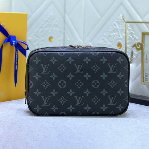 Louis Vuitton Womens Bags Clutch Luxury Brand Toilet Pouch GM Monogram Eclipse Canvas - Travel with Original Box whatsapp 【+1-3239614486】