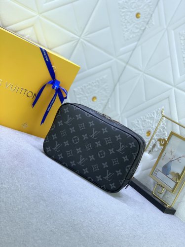Louis Vuitton Womens Bags Clutch Luxury Brand Toilet Pouch GM Monogram Eclipse Canvas - Travel with Original Box whatsapp 【+1-3239614486】