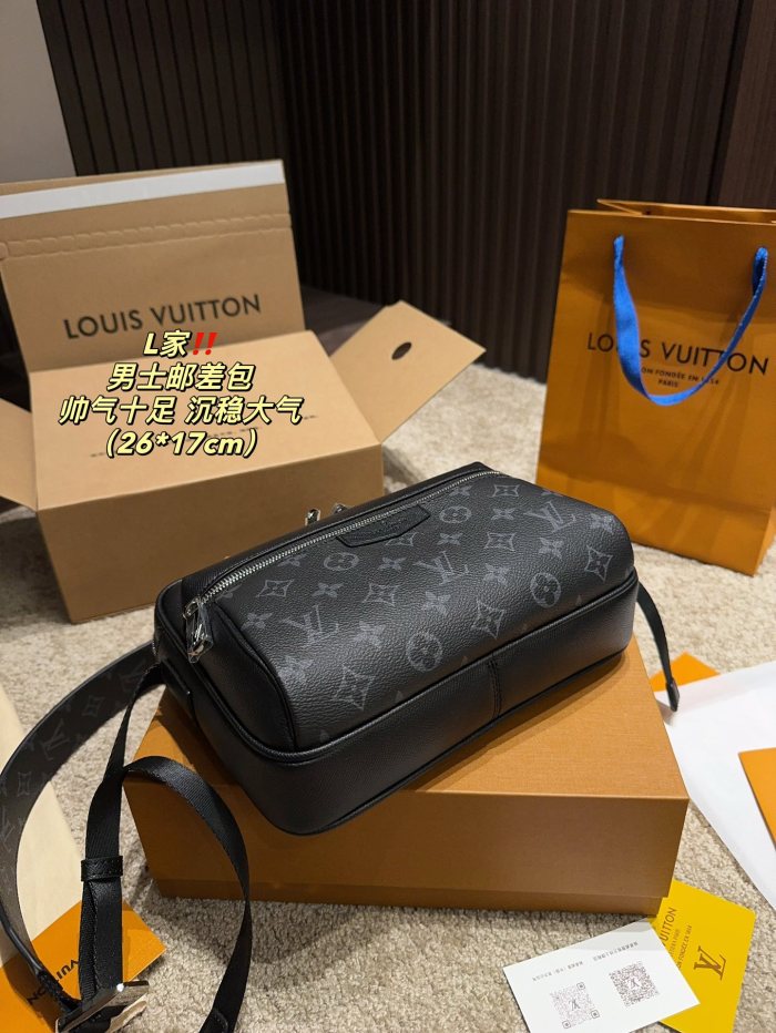 Louis Vuitton Mens Bag Luxury Brand Fashion Type Outdoor Messenger M30233 with Original Box Black Taiga cowhide leather and Monogram Eclipse coated canvas