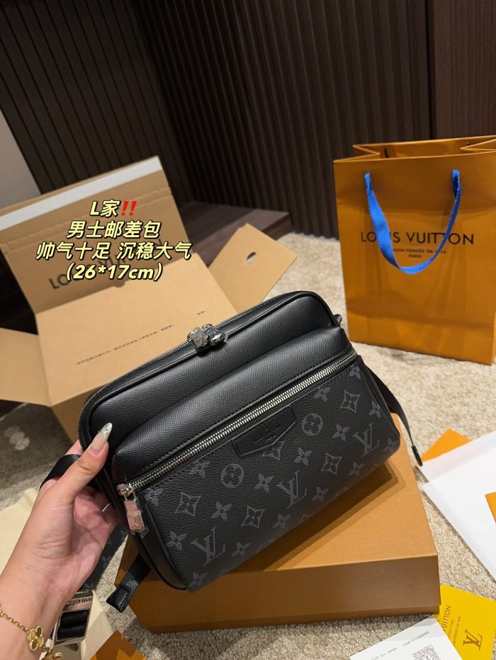 Louis Vuitton Mens Bag Luxury Brand Fashion Type Outdoor Messenger M30233 with Original Box Black Taiga cowhide leather and Monogram Eclipse coated canvas