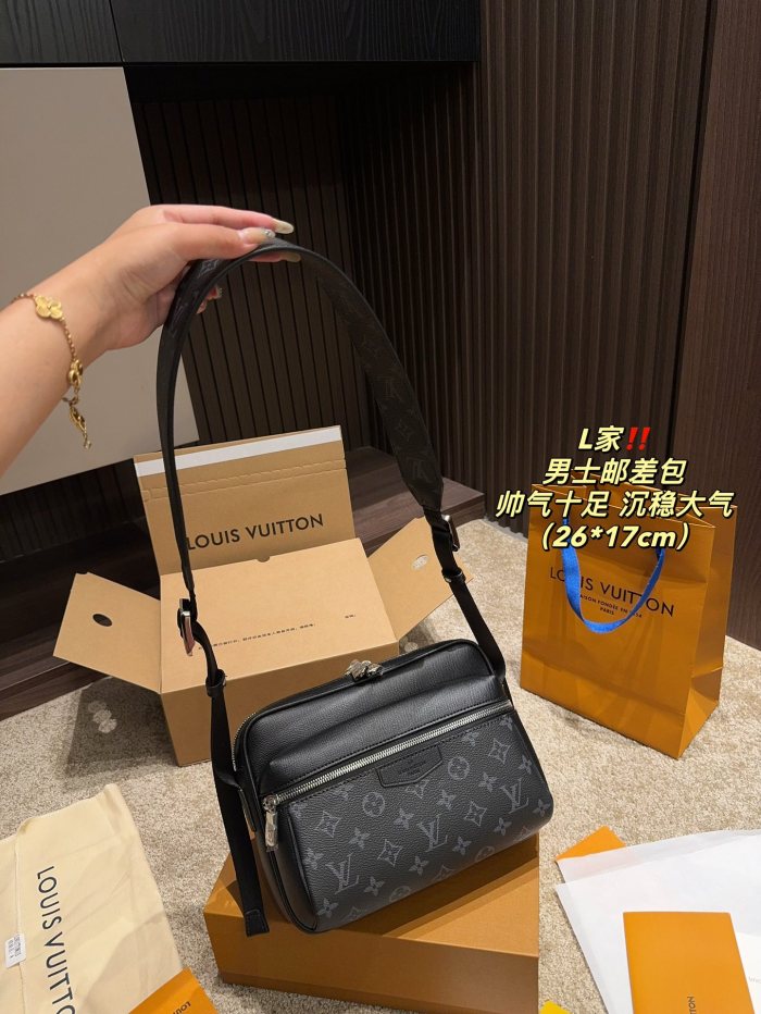 Louis Vuitton Mens Bag Luxury Brand Fashion Type Outdoor Messenger M30233 with Original Box Black Taiga cowhide leather and Monogram Eclipse coated canvas