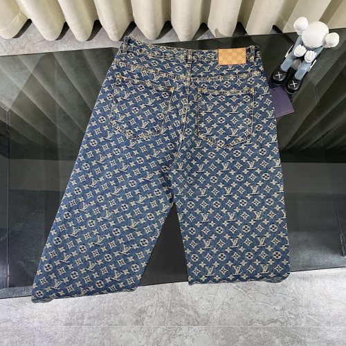 Louis Vuitton Blue Printed Denim Pants Jeans Luxury Brand Women Mens Pant Jeans Whatsapp 【+1-3239614486】