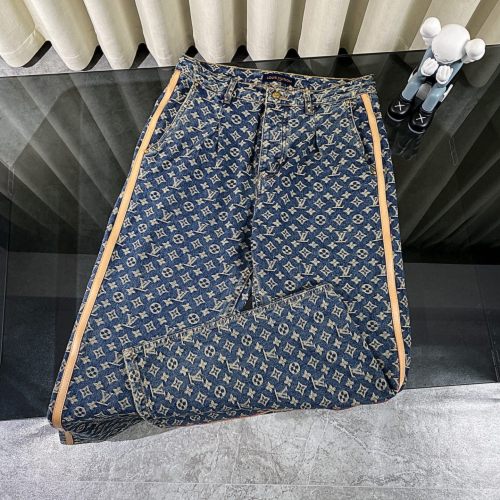 Louis Vuitton Blue Printed Denim Pants Jeans Luxury Brand Women Mens Pant Jeans Whatsapp 【+1-3239614486】