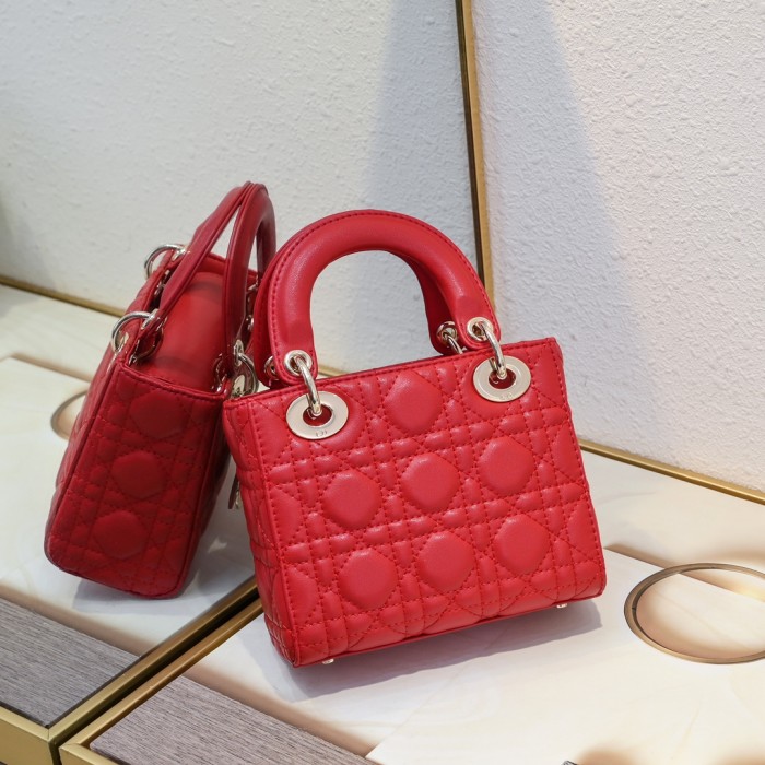 Dior Womens Bags Handbags Luxury Fashion Mini Lady Dior Bag Metallic Silver-Tone Cannage Calfskin with Original Box Whatsapp【+1-3239614486】