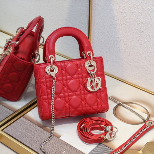 Dior Womens Bags Handbags Luxury Fashion Mini Lady Dior Bag Metallic Silver-Tone Cannage Calfskin with Original Box Whatsapp【+1-3239614486】