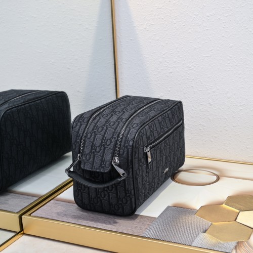 Dior Womens Bags Clutch Luxury Brand Toiletry Bag Black Dior Oblique Jacquard and Black Grained Calfskin with Original Box whatsapp 【+1-3239614486】