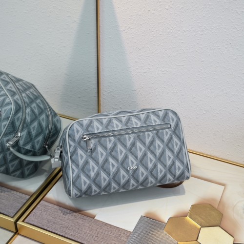 Dior Womens Bags Clutch Luxury Brand Toiletry Bag Black Dior Oblique Jacquard and Black Grained Calfskin with Original Box whatsapp 【+1-3239614486】