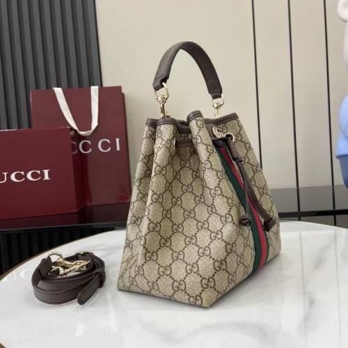 Gucci Womens Bags Shoulder Bag Luxury Brand Ophidia small bucket bag in beige and brown GG fabric whatsapp 【+1-3239614486】