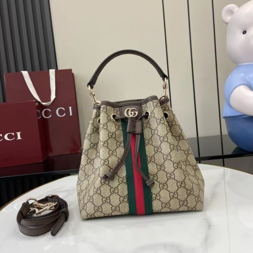 Gucci Womens Bags Shoulder Bag Luxury Brand Ophidia small bucket bag in beige and brown GG fabric whatsapp 【+1-3239614486】