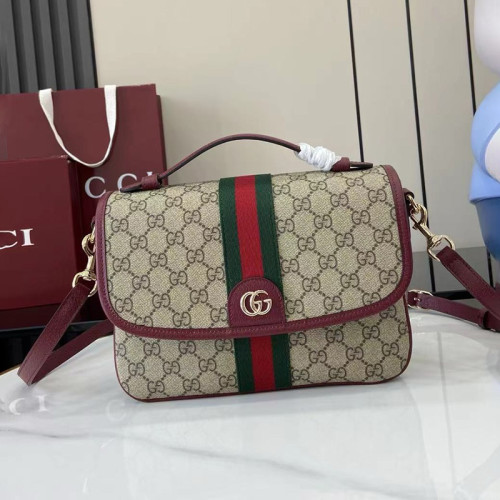 Gucci Womens Bags Shoulder Bag Luxury Brand Ophidia medium top handle bag in beige and brown GG canvas whatsapp 【+1-3239614486】