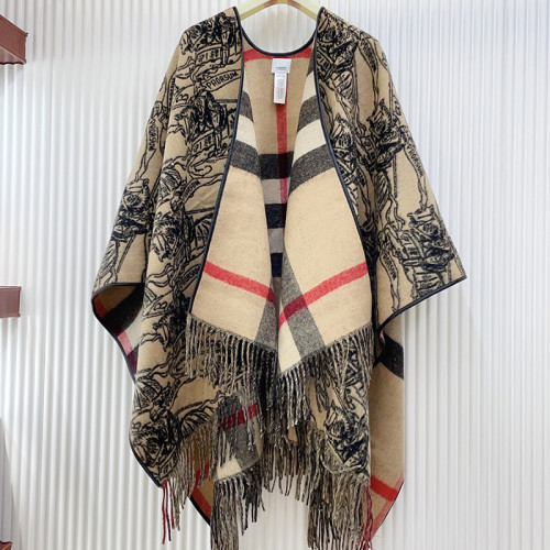 Burberry Scarves Womens Fashion Scarf Reversible EKD Check Wool Cape 80748751 with Original Box Whatsapp【+1-3239614486】