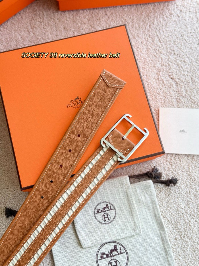 Hermes Mens Belt Luxury Brand Design Half Cod Riviera 38 reversible leather belt Fashion Type with Original Box
