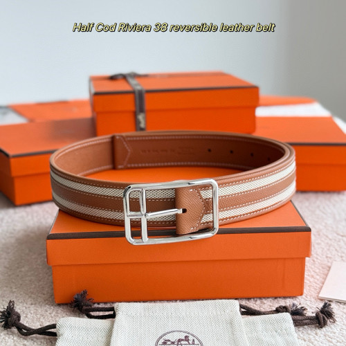 Hermes Mens Belt Luxury Brand Design Half Cod Riviera 38 reversible leather belt Fashion Type with Original Box