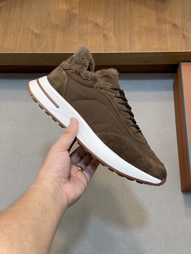 Loro Piana Mens Shoes Sneakers Casual Design Luxury Brand Tennis Walk Sneaker Suede Calf Split Fur Winter Version with Original Box whatsapp 【+1-3239614486】
