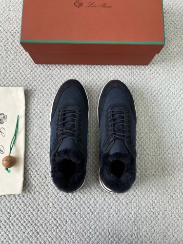 Loro Piana Mens Shoes Sneakers Casual Design Luxury Brand Tennis Walk Sneaker Suede Calf Split Fur Winter Version with Original Box whatsapp 【+1-3239614486】