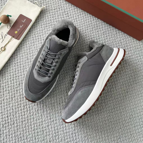Loro Piana Mens Shoes Sneakers Casual Design Luxury Brand Tennis Walk Sneaker Suede Calf Split Fur Winter Version with Original Box whatsapp 【+1-3239614486】