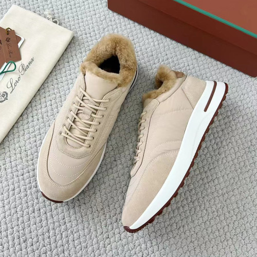 Loro Piana Mens Shoes Sneakers Casual Design Luxury Brand Tennis Walk Sneaker Suede Calf Split Fur Winter Version with Original Box whatsapp 【+1-3239614486】