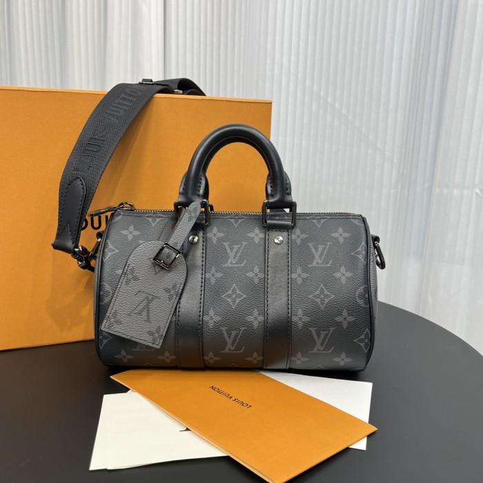 Louis Vuitton Womens and Mens Unisex Bags Luxury Brand M46271 LV Keepall Bandoulière 25 Monogram Eclipse Whatsapp【+1-3239614486】