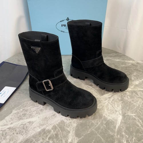 Prada Women Shoes Boots Luxury Brand Monolith brushed leather Chelsea boots 1T256N_B4L_F0002_F_G055 with Original Box Whatsapp 【+1-3239614486】