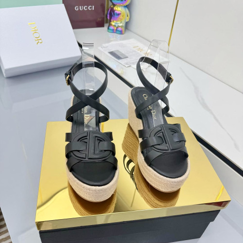 Dior Womens Shoes Slippers Sandals Luxury Brand Dior D-Club wedge sandal in camel calfskin 9cm Heel KCO346CFY_S48M_T375 with Original Box whatsapp 【+1-3239614486】