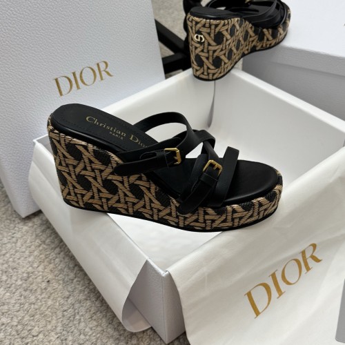 Dior Womens Shoes Slippers Sandals Luxury Brand Dior D-Club wedge sandal in camel calfskin 9cm Heel KCO346CFY_S48M_T375 with Original Box whatsapp 【+1-3239614486】