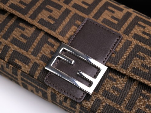 Fendi Womens Bag Shoulder Bags Luxury Brand Baguette Tobacco brown FF jacquard fabric bag with Original Box Whatsapp 【+1-3239614486】
