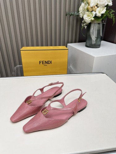 Fendi Womens Shoes Sandals Slippers Fashion Luxury Brand Fendi FFold Brown hagfish leather flats with Original Box Whatsapp 【+1-3239614486】