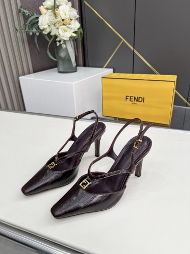 Fendi Womens Shoes Sandals Slippers Fashion Luxury Brand Fendi FFold hagfish leather high-heeled slingbacks with Original Box Whatsapp 【+1-3239614486】