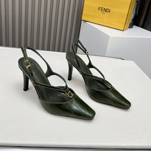 Fendi Womens Shoes Sandals Slippers Fashion Luxury Brand Fendi FFold hagfish leather high-heeled slingbacks with Original Box Whatsapp 【+1-3239614486】