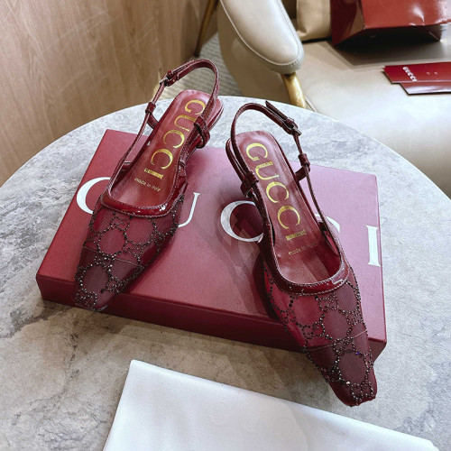 Gucci Womens Shoes Pumps Heels 3.5cm Luxury Brand Women's GG crystal slingback pump with Original Box whatsapp【+1-3239614486】