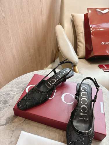 Gucci Womens Shoes Pumps Heels 3.5cm Luxury Brand Women's GG crystal slingback pump with Original Box whatsapp【+1-3239614486】