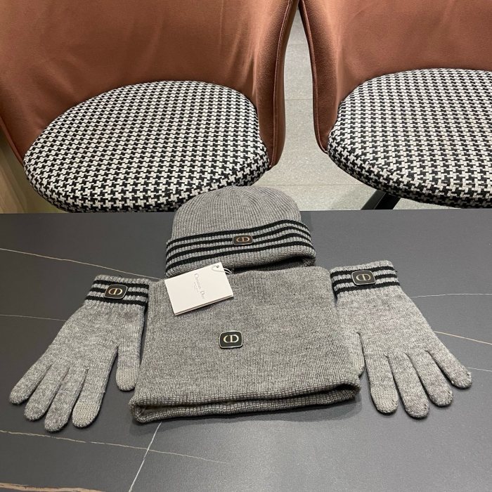 Dior Men Womens Knit Hat Scarf Gloves Set Luxury Brand Design Dior Cap with Original Box Whatsapp 【+1-3239614486】