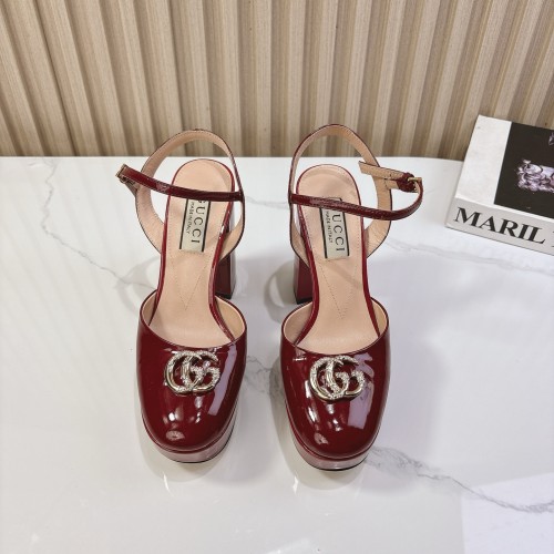 Gucci Womens Shoes Pumps Heels 11cm and 3cm Platform Luxury Brand Gucci Leather Double G Crystal Platform Block Heel Ankle Strap Sandals with Original Box whatsapp【+1-3239614486】