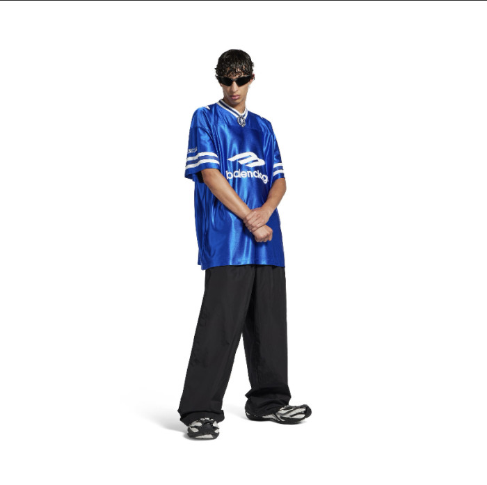 Balenciaga Luxury Brand Women Mens Short Sleeve T-Shirt MEN'S 3B FOOTBALL V-NECK T-SHIRT OVERSIZED IN ROYAL BLUE/WHITE 857113TTVQ74701 Whatsapp 【+1-3239614486】