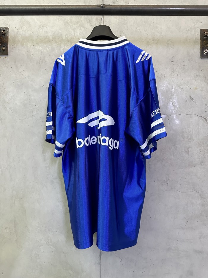 Balenciaga Luxury Brand Women Mens Short Sleeve T-Shirt MEN'S 3B FOOTBALL V-NECK T-SHIRT OVERSIZED IN ROYAL BLUE/WHITE 857113TTVQ74701 Whatsapp 【+1-3239614486】