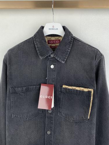 Gucci Mens Coat Luxury Brand Mens Jackets Washed cotton denim shirt 852362 XDDE5 1000 Top Quality Whatsapp【+1-3239614486】