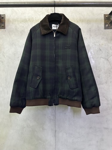 Miumiu Men Women Jackets Coat Luxury Brand Womens Checked twill blouson jacket Top Quality Whatsapp【+1-3239614486】