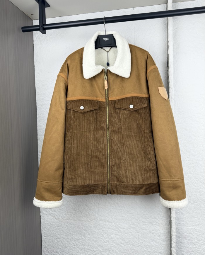 Louis Vuitton Men Jackets Coat Luxury Brand Mens Jacket Corduroy And Shearling Mix Trucker 1AJBR0 Top Quality Whatsapp【+1-3239614486】