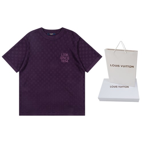 Louis Vuitton Luxury Brand Womens Short Sleeve T-Shirt Damier Jacquard Short-Sleeved Crewnec Top Quality Whatsapp 【+1-3239614486】