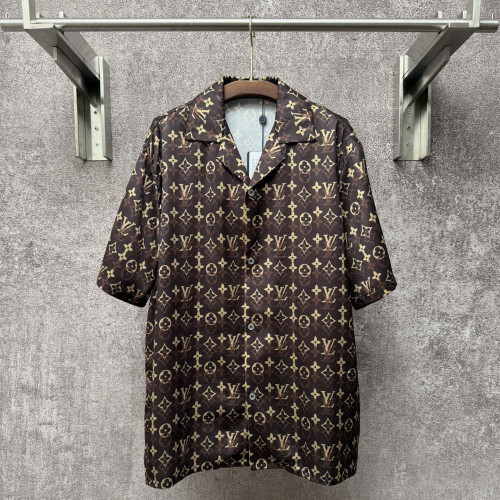 Louis Vuitton Luxury Brand Women Mens Short Sleeve Shirts Monogram Printed Silk Short-Sleeved Shirt Top Quality Whatsapp 【+1-3239614486】
