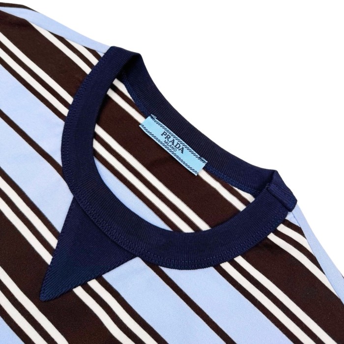 Prada Luxury Brand Womens Short Sleeve T-Shirt Oversized striped jersey T-shirt Whatsapp 【+1-3239614486】