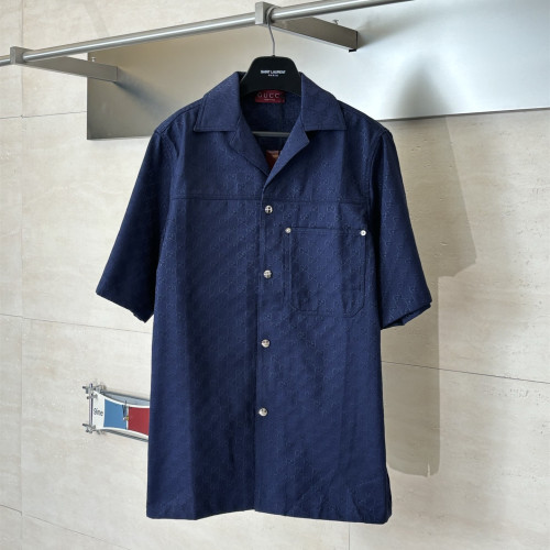 Gucci Mens Short Sleeve Shirts Luxury Brand Mens GG linen blend canvas shirt Top Quality Whatsapp 【+1-3239614486】