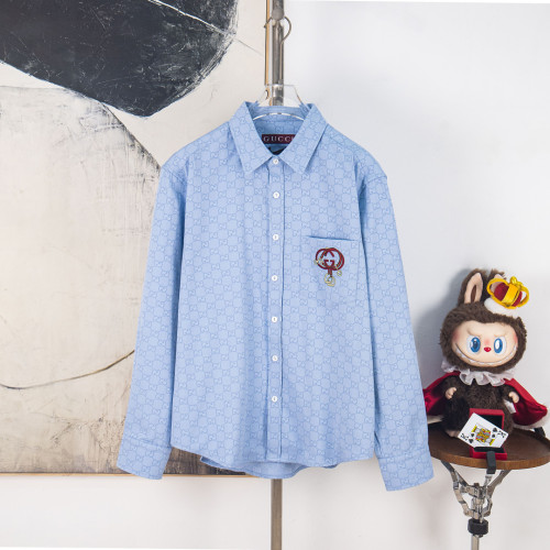 Gucci Women Mens Long Sleeve Shirts Luxury Brand Mens GG Oxford cotton shirt with embroidery 52895 ZAM9M 4910 Top Quality Whatsapp 【+1-3239614486】
