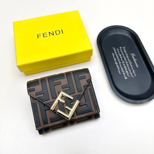 Fendi Womens Bags Wallets Purse Coin Bag Luxury Brand FF Diamonds Wallet Brown and black FF leather wallet with Original Box Whatsapp 【+1-3239614486】